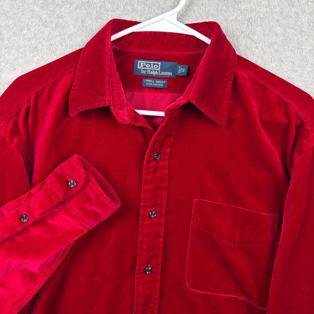 Polo Ralph Lauren Shirt Mens Small Red Lowell Sport Velvet Velour Button Down